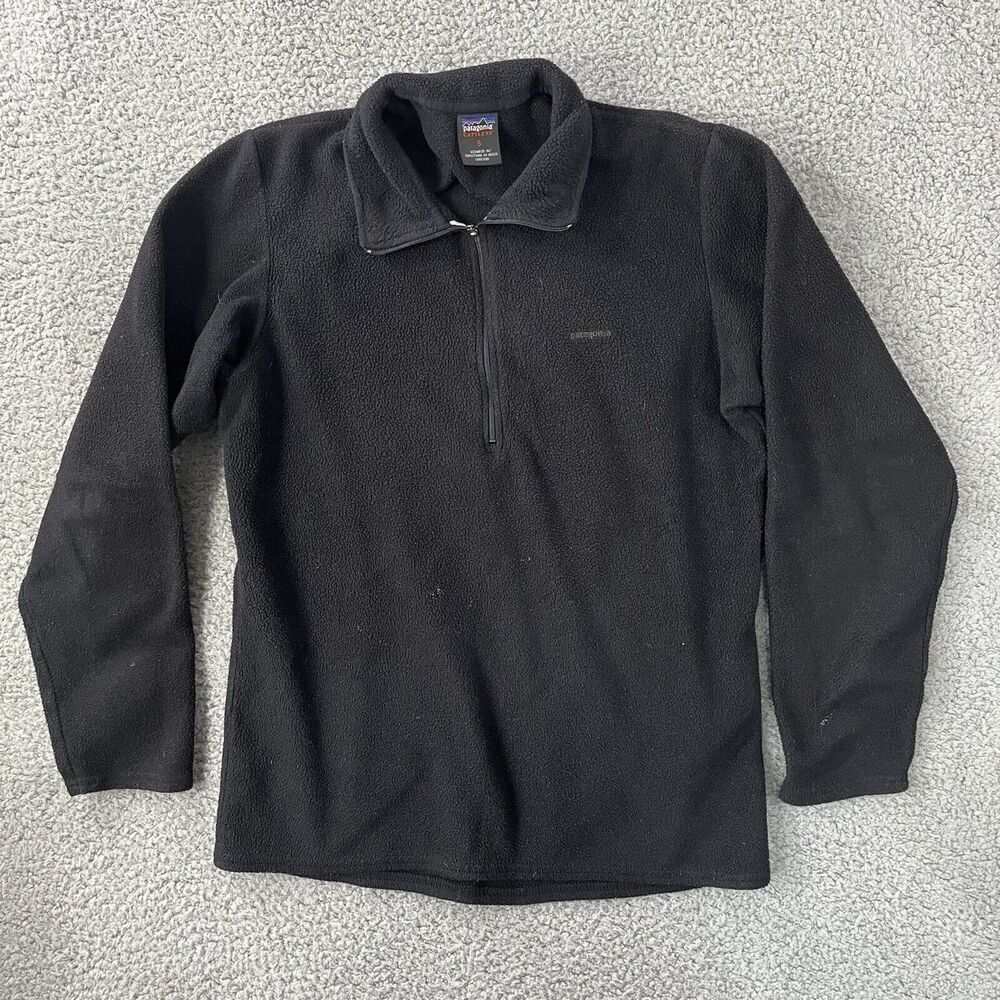 VTG Patagonia Sweater Men’s Small S Black Capilene Fleece Quarter Zip Polyester